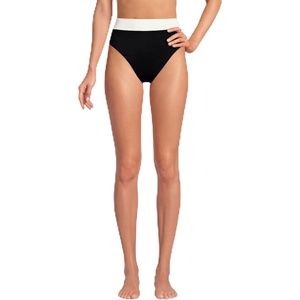 Lands’ End Women’s Chlorine Resistant Reversible Ultra High Leg High Waisted Bikini Swim Bottoms(Black/Egret Floral Shadow)