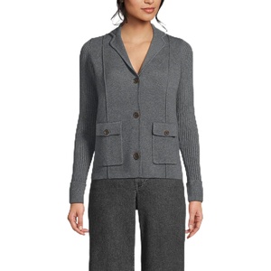 Lands’ End Women’s Drifter Ribbed Collared Blazer Sweater(Charcoal Heather)