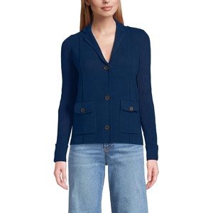 Lands’ End Women’s Drifter Ribbed Collared Blazer Sweater(Deep Sea Navy)