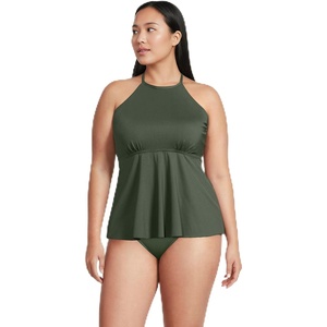 Lands’ End Women’s Flutter High Neck Halter Tankini Top(Rich Olive Green)