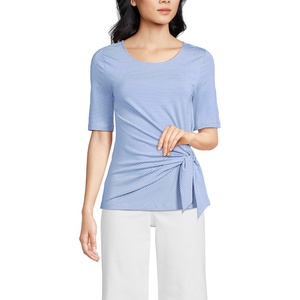 Lands’ End Women’s Lightweight Jersey Tie Front Top(Light Periwinkle Tiny Stripe)