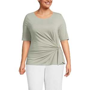 Lands’ End Women’s Lightweight Jersey Tie Front Top(Sage Thin Stripe)