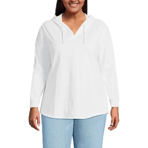 Lands’ End Women’s Long Sleeve Slub Hooded Popover(White)