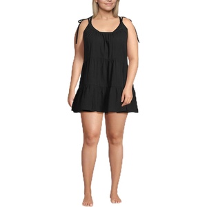 Lands’ End Women’s New Tiered Cover Up Mini Dress(Black)