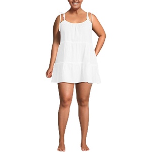Lands’ End Women’s New Tiered Cover Up Mini Dress(White)