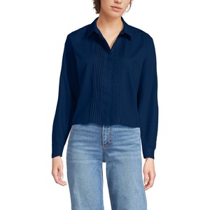 Lands’ End Women’s No Iron Boxy Cropped Shirt(Deep Sea Navy)
