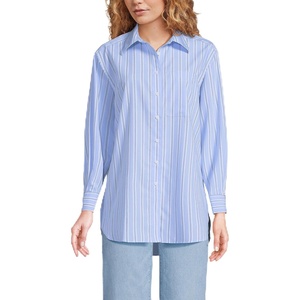 Lands’ End Women’s No Iron Oversized Poplin Extra Long Tunic(Clear Blue Sky Stripe)