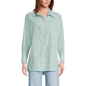 Lands’ End Women’s No Iron Oversized Poplin Extra Long Tunic(Vibrant Clover Mini Stripe)