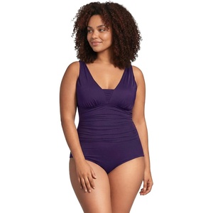 Lands’ End Women’s Plus Size DD-Cup Slender Grecian Tummy Control Chlorine Resistant One Piece Swimsuit(Blackberry)