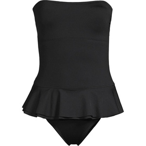 Lands’ End Women’s Sculpting Suit Ruffle Bandeau One Piece Swimsuit(Black)