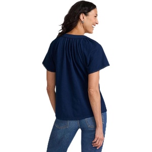 Lands’ End Women’s Slub Short Sleeve Notch Neck Top(Deep Sea Navy)