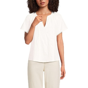 Lands’ End Women’s Slub Short Sleeve Notch Neck Top(Ivory)