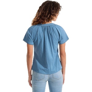 Lands’ End Women’s Slub Short Sleeve Notch Neck Top(Teal Blue Ocean)