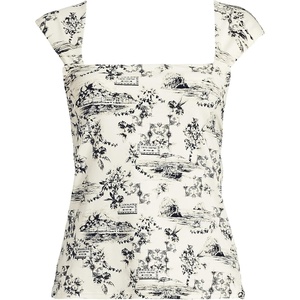 Lands’ End Womens Square Neck Underwire Square Back Tankini Swimsuit Top(Egret/Black Toile)