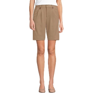 Lands’ End Women’s Stretch Poly Rayon High Rise Pleated 10″ Shorts(Rich Camel)