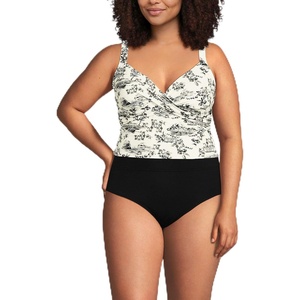Lands’ End Women’s Sweetheart Wrap Midkini Top(Egret/Black Toile)