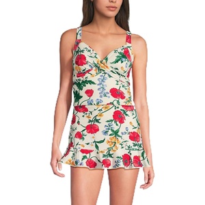 Lands’ End Women’s Sweetheart Wrap Midkini Top(Egret/Poppy Floral)