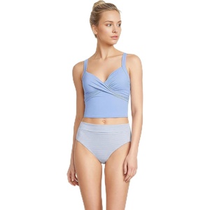 Lands’ End Women’s Sweetheart Wrap Midkini Top(Soft Cloud Blue)