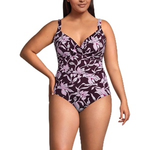 Lands’ End Women’s Sweetheart Wrap Midkini Top(Tropic Floral/Dark Wine)