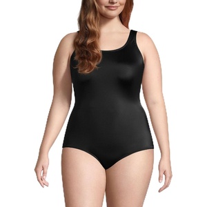 Lands’ End Women’s Tummy Control Chlorine Resistant Scoop Neck Soft Cup Tugless Sporty One Piece Swimsuit(Black)