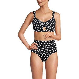 Lands’ End Women’s Twist Front Bikini Top(Black/Egret White Tossed Dots)
