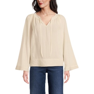 Lands’ End Women’s Voile Tie Neck Poet Blouse(Dried Bamboo)