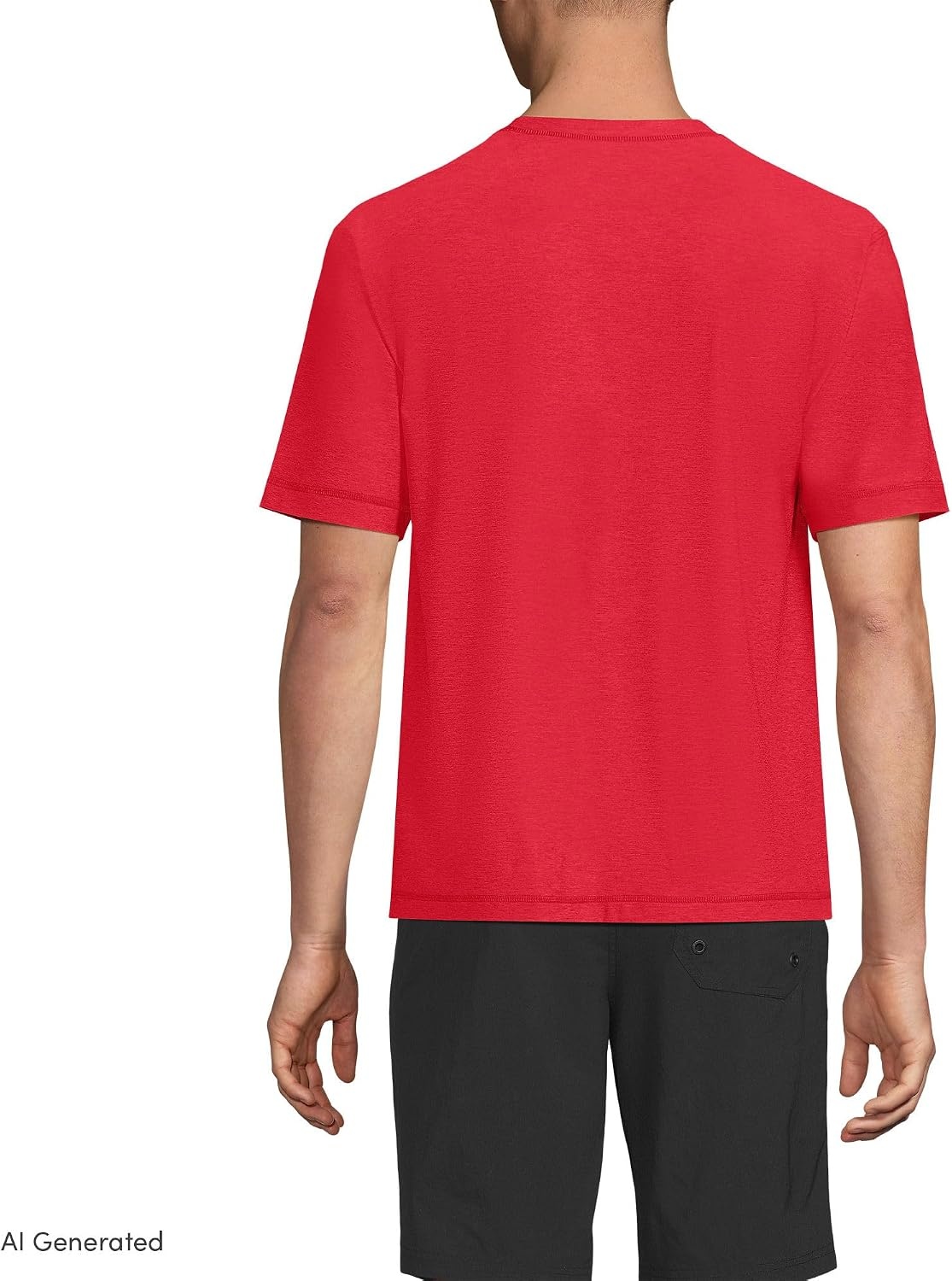 image:imageLands End Mens Short Sleeve Swim Tee Rash GuardCompass Red Heather