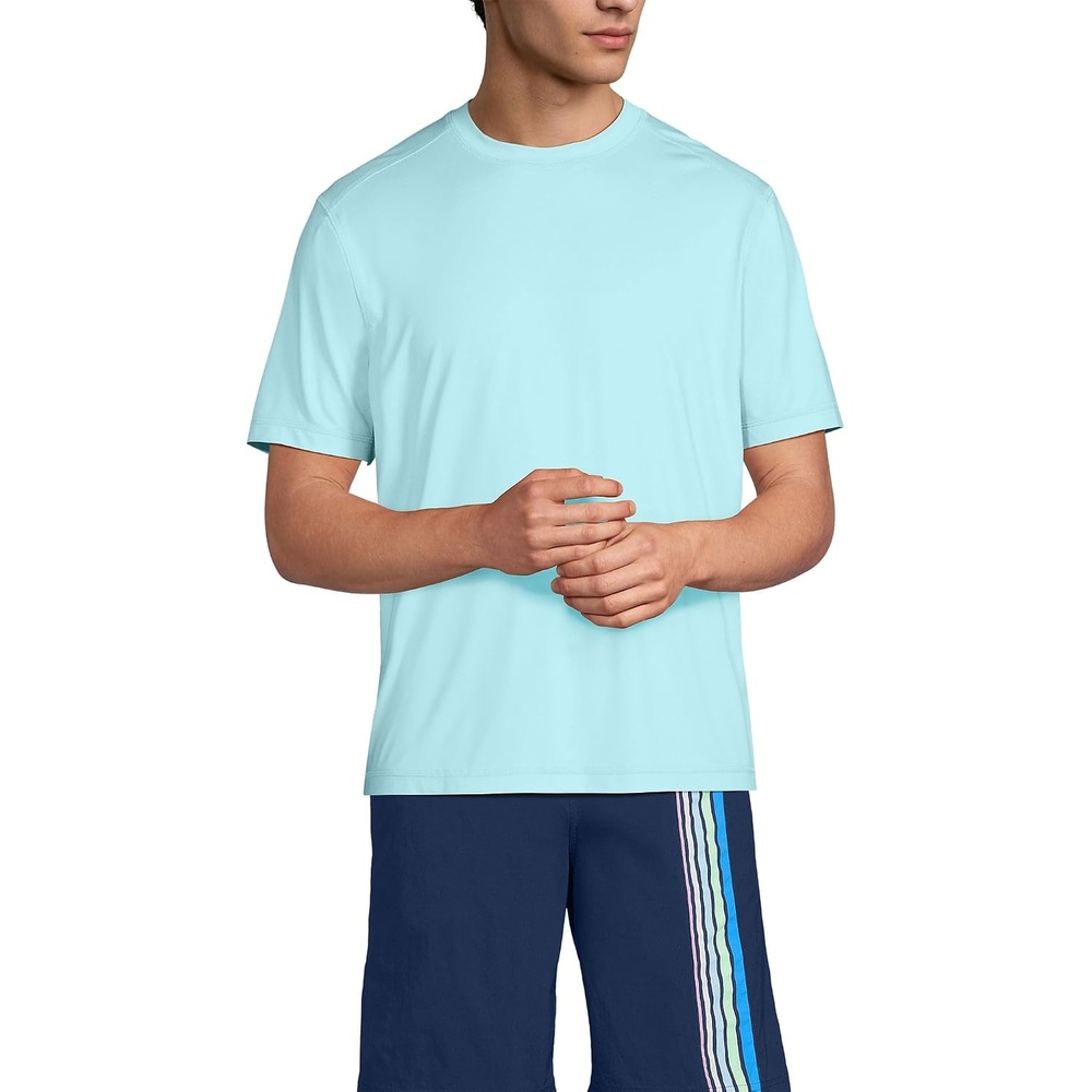 image:imageLands End Mens Short Sleeve Swim Tee Rash GuardTurquoisePale Aqua Heather