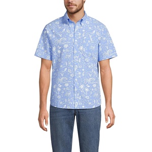 Lands’ End Men’s Short Sleeve Seersucker Shirt(St Tropez/Clear Blue Sky)