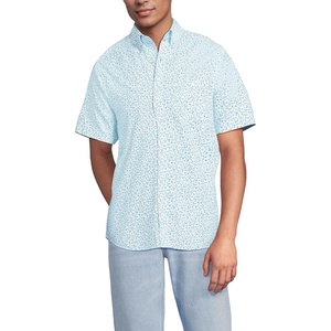 Lands’ End Men’s Short Sleeve Seersucker Shirt(White/Pale Sky Daisy Ditsy)