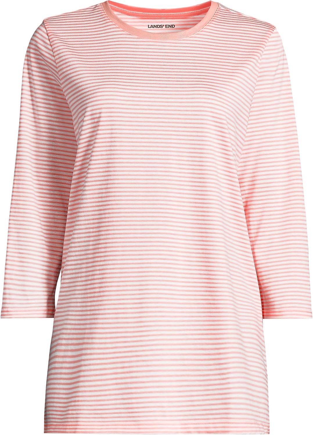 image:imageLands End Womens 34 Sleeve Supima Cotton Crewneck TunicSunset Coral Pink Micro Stripe