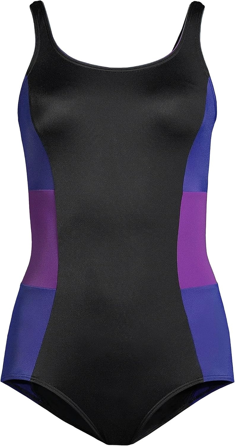 image:imageLands End Womens Chlorine Resistant Soft Cup Tugless Sporty One Piece SwimsuitBlackPurple Grape