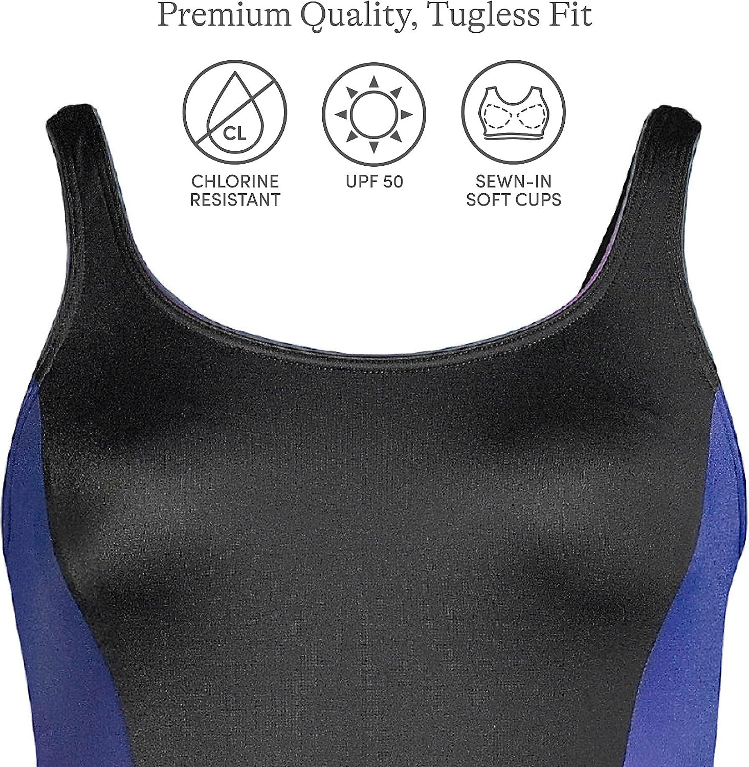 image:imageLands End Womens Chlorine Resistant Soft Cup Tugless Sporty One Piece SwimsuitBlackPurple Grape