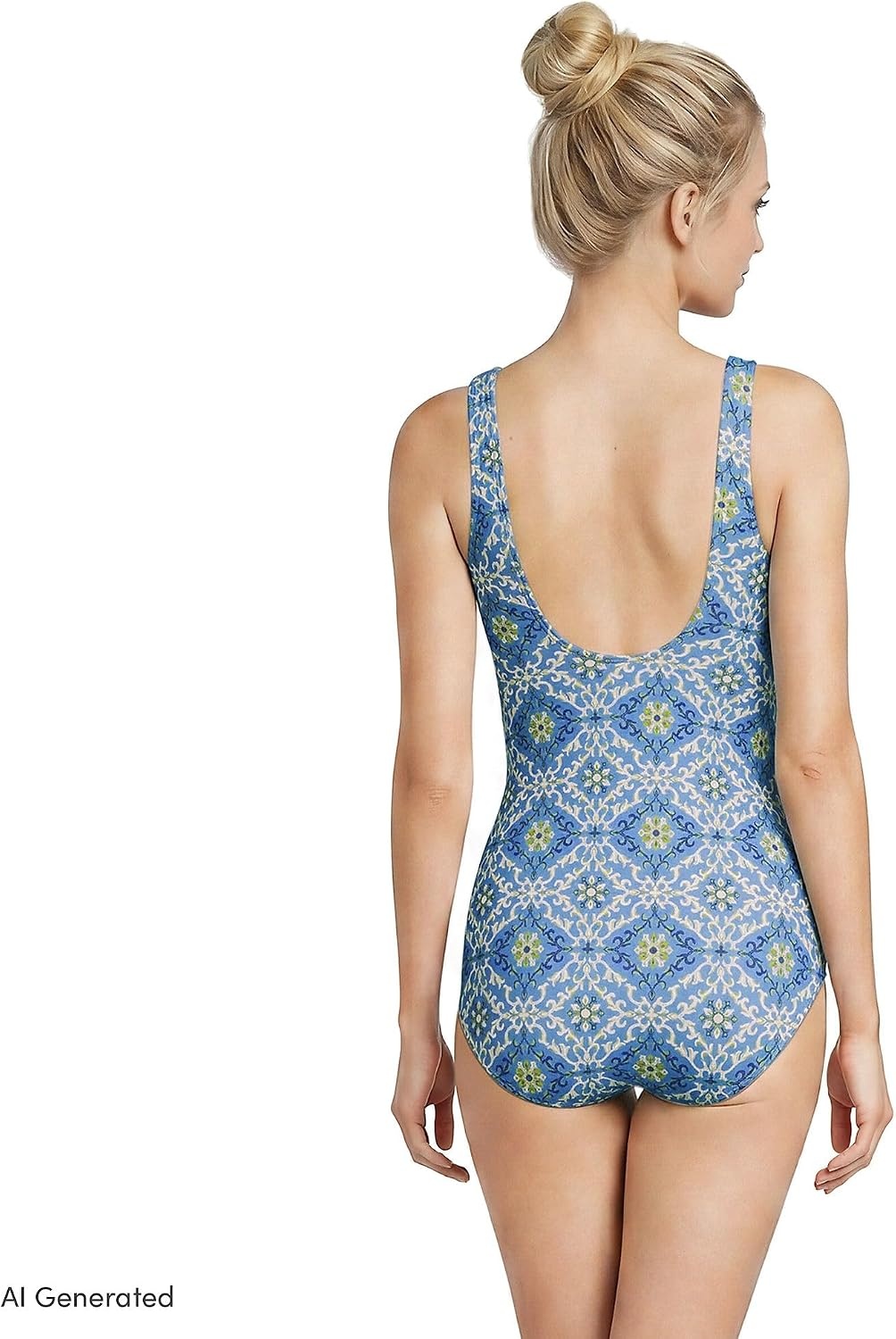 image:imageLands End Womens Chlorine Resistant Soft Cup Tugless Sporty One Piece SwimsuitLake BlueEgret Geo Floral