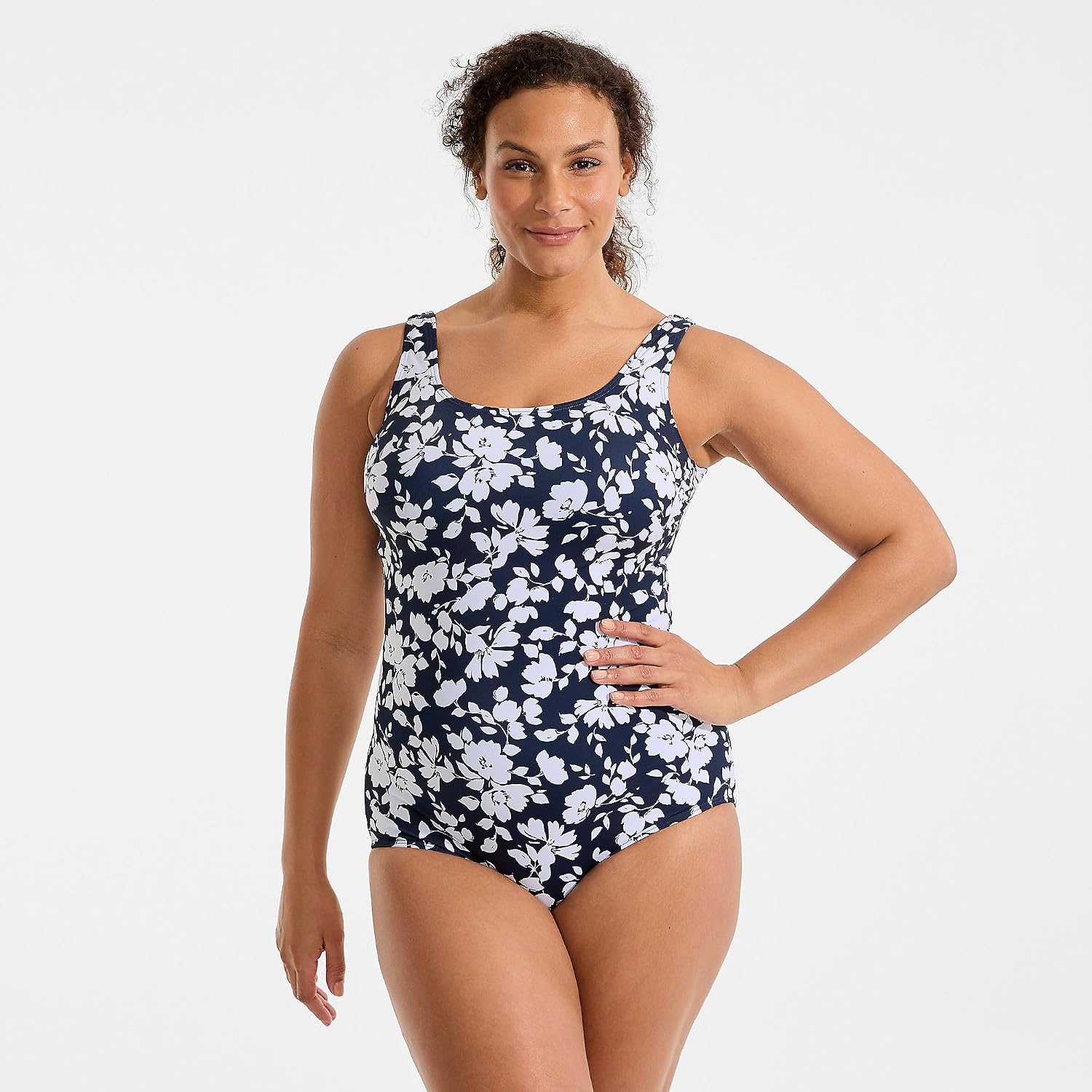 image:imageLands End Womens Chlorine Resistant Soft Cup Tugless Sporty One Piece SwimsuitNavy Blossom Floral