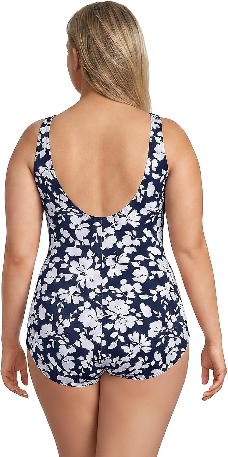 image:imageLands End Womens Chlorine Resistant Soft Cup Tugless Sporty One Piece SwimsuitNavy Blossom Floral