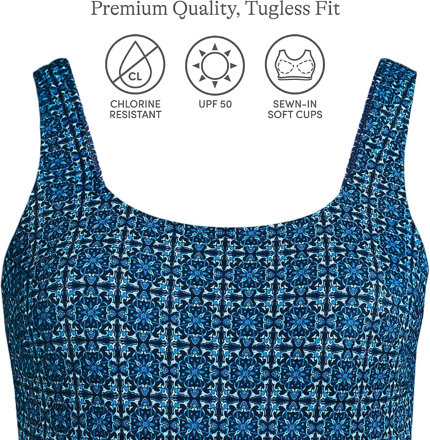 image:imageLands End Womens Chlorine Resistant Soft Cup Tugless Sporty One Piece SwimsuitNavy Mosaic Mini Tile