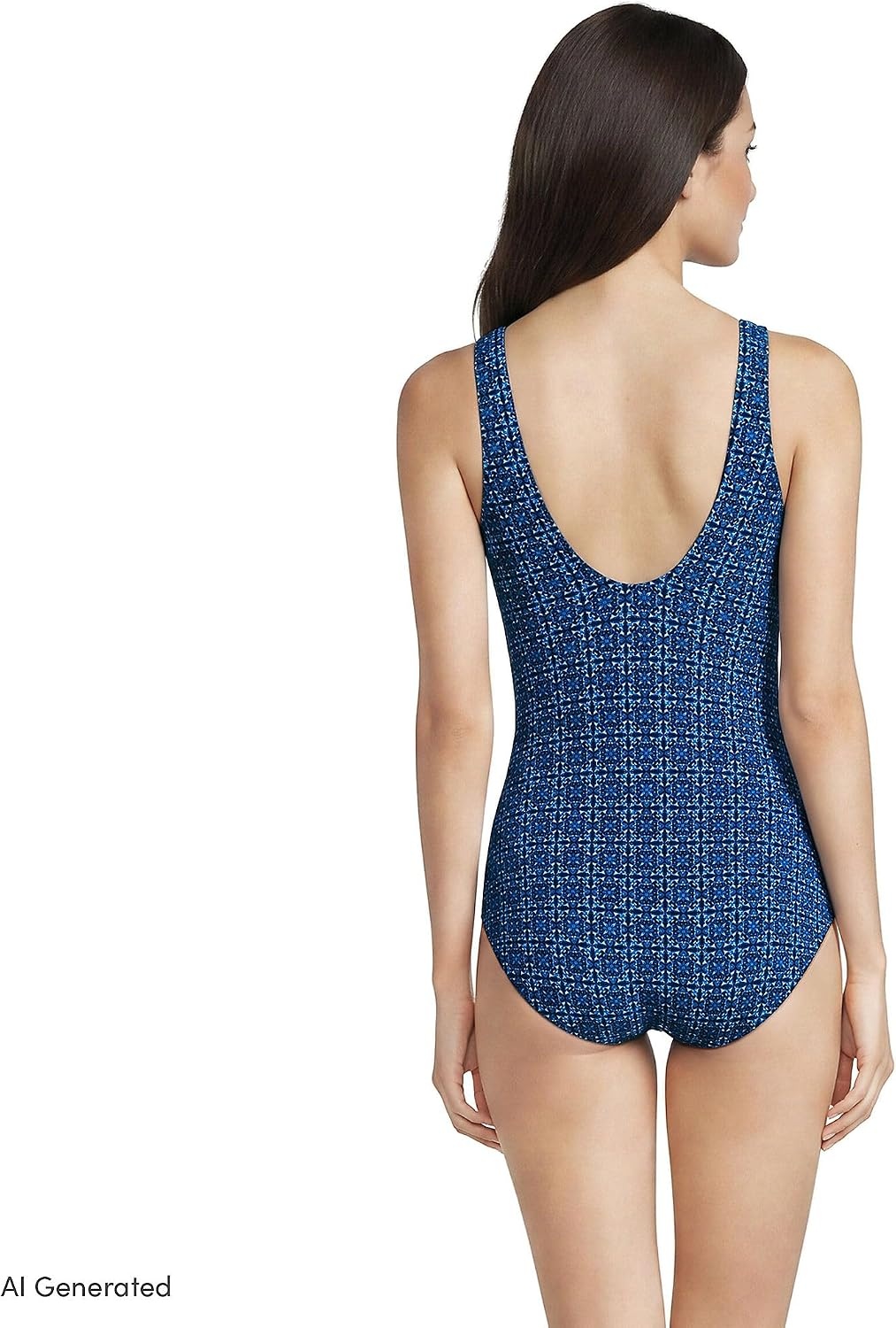 image:imageLands End Womens Chlorine Resistant Soft Cup Tugless Sporty One Piece SwimsuitNavy Mosaic Mini Tile