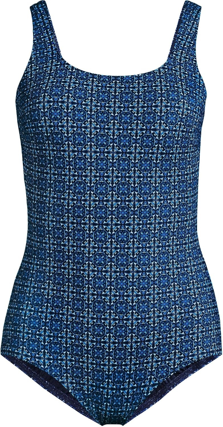 image:imageLands End Womens Chlorine Resistant Soft Cup Tugless Sporty One Piece SwimsuitNavy Mosaic Mini Tile