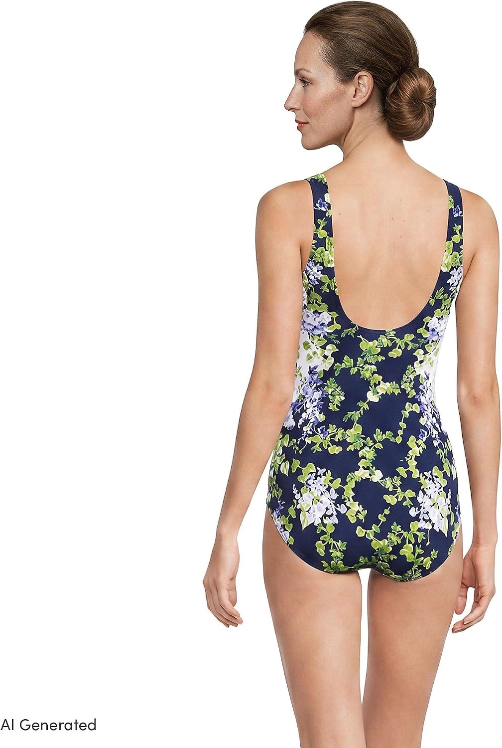 image:imageLands End Womens Chlorine Resistant Soft Cup Tugless Sporty One Piece SwimsuitWhiteNavy Blooms