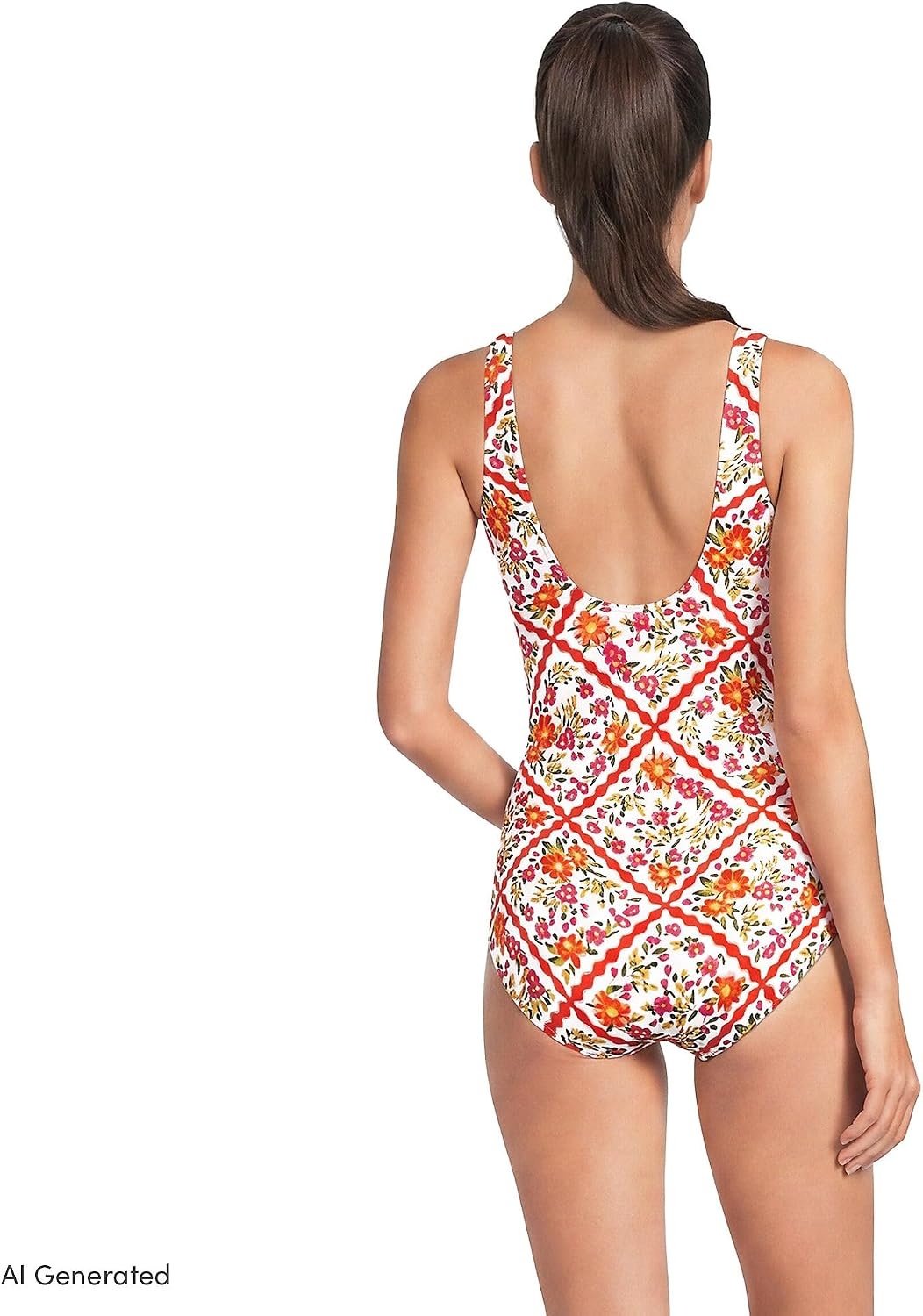 image:imageLands End Womens Chlorine Resistant Soft Cup Tugless Sporty One Piece SwimsuitWhiteOrange Scarf Floral