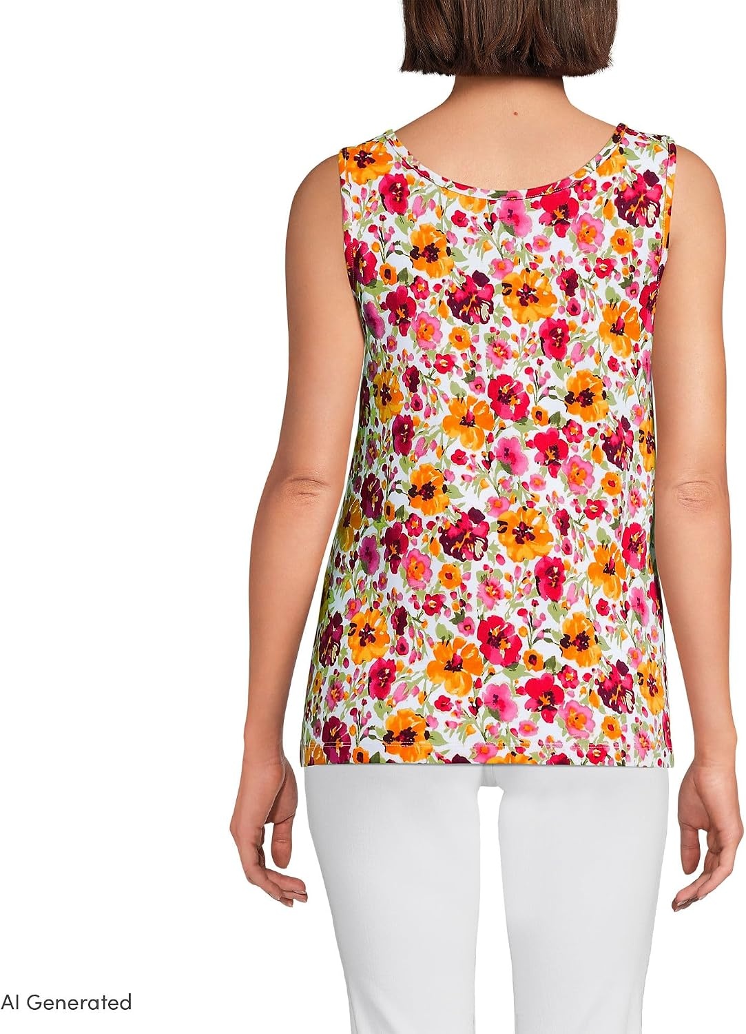 image:imageLands End Womens Cotton Tank TopWhiteHot Pink Painted Blooms