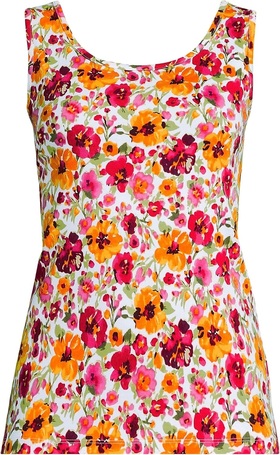 image:imageLands End Womens Cotton Tank TopWhiteHot Pink Painted Blooms