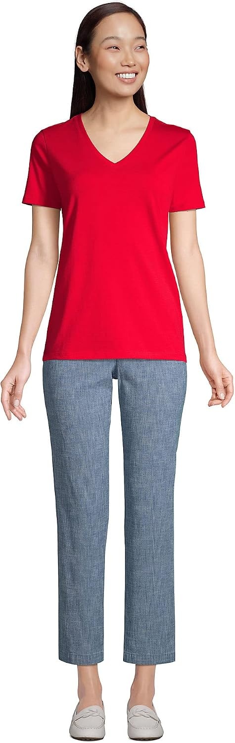 image:imageLands End Womens Relaxed AmericanGrown Supima Cotton VNeck TShirtCompass Red