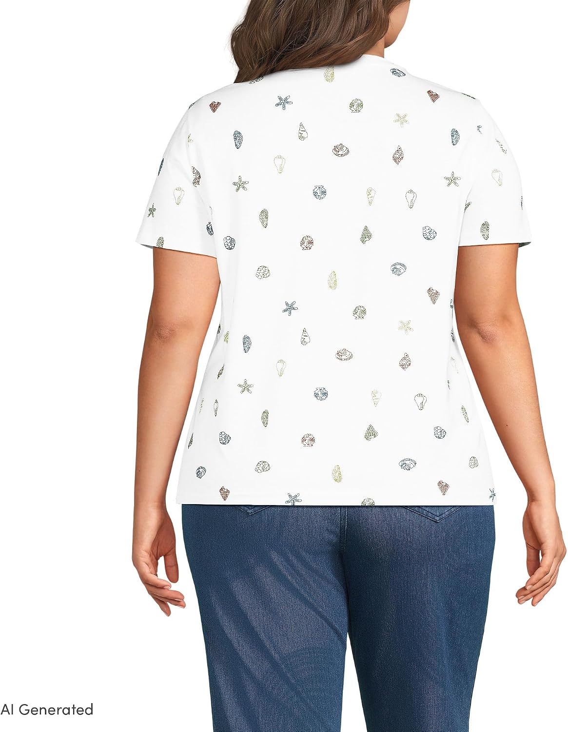 image:imageLands End Womens Relaxed AmericanGrown Supima Cotton VNeck TShirtIvoryMulti Shells
