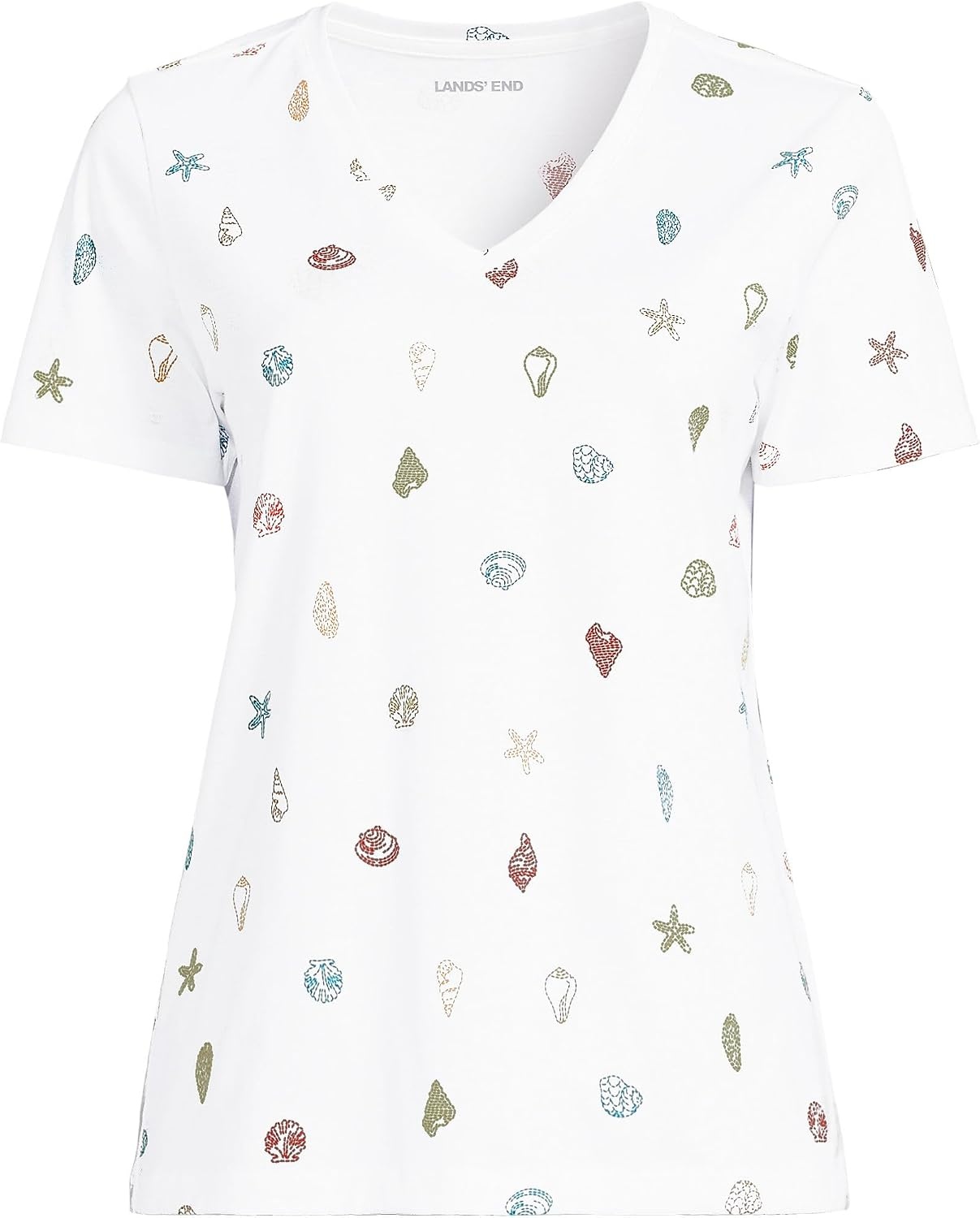 image:imageLands End Womens Relaxed AmericanGrown Supima Cotton VNeck TShirtIvoryMulti Shells