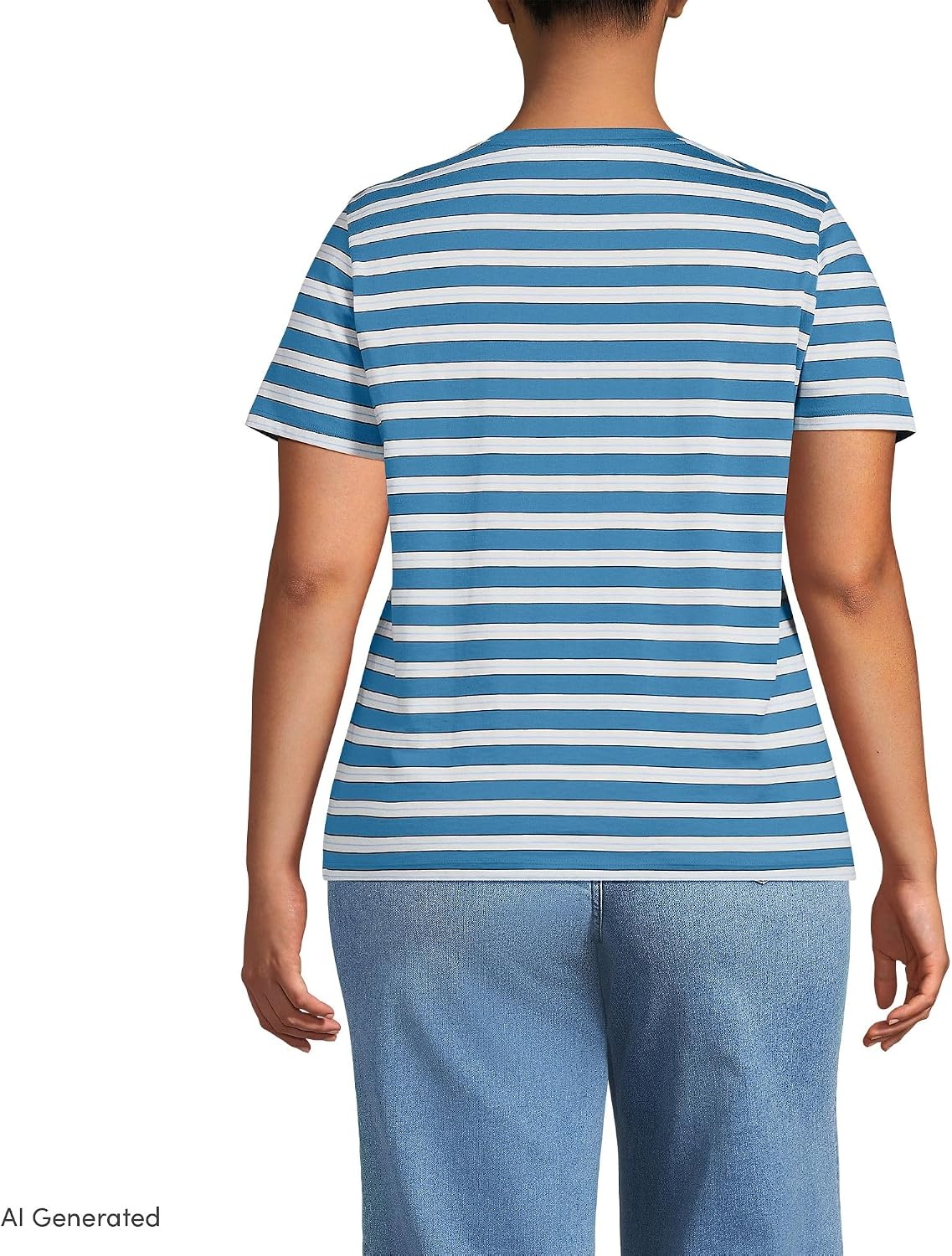 image:imageLands End Womens Relaxed AmericanGrown Supima Cotton VNeck TShirtTeal Blue Ocean Multi Stripe
