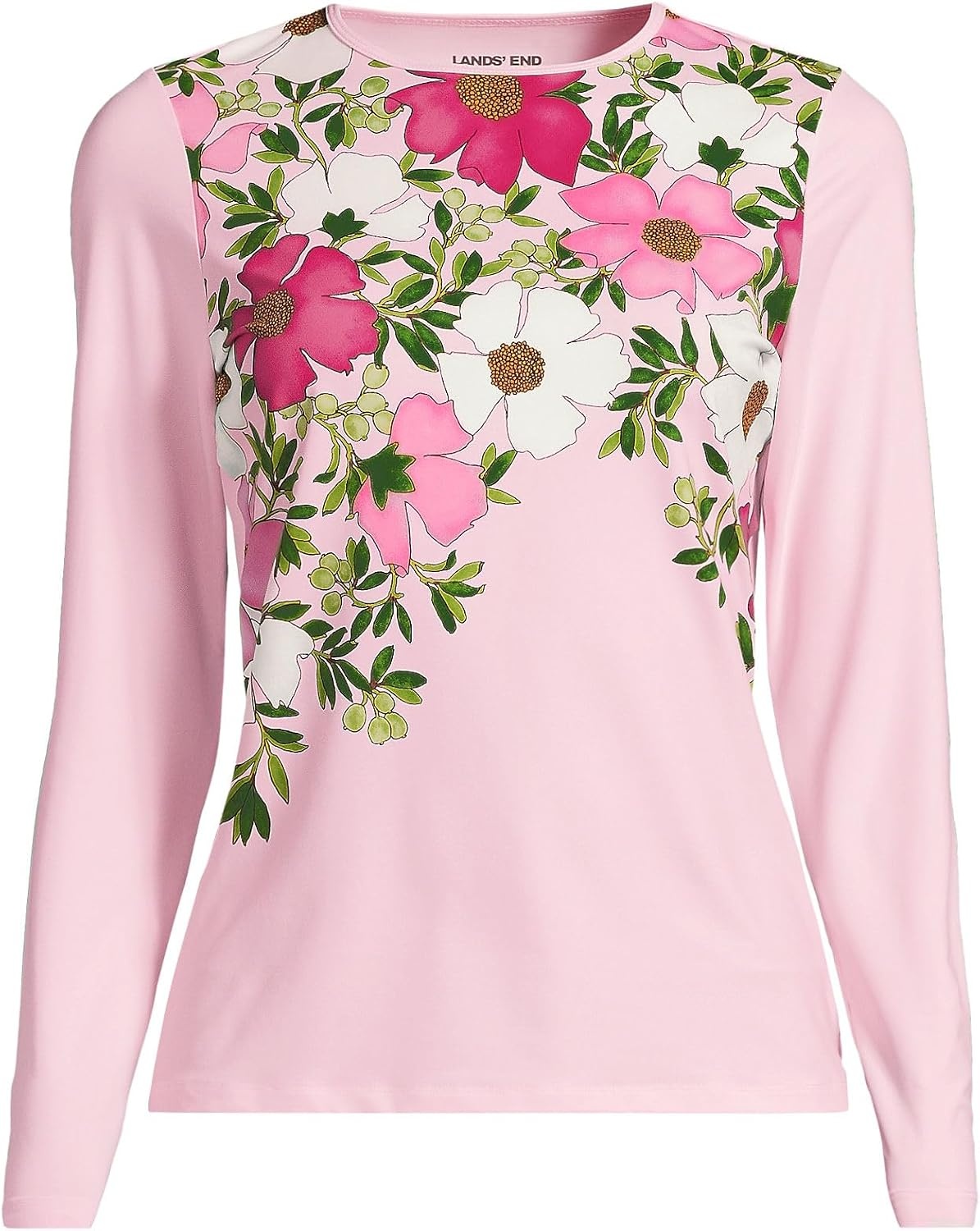 image:imageLands End Womens Sunshade UPF 50 Long Sleeve Rash Guard Swim TeeFloral BlossomPink Frost