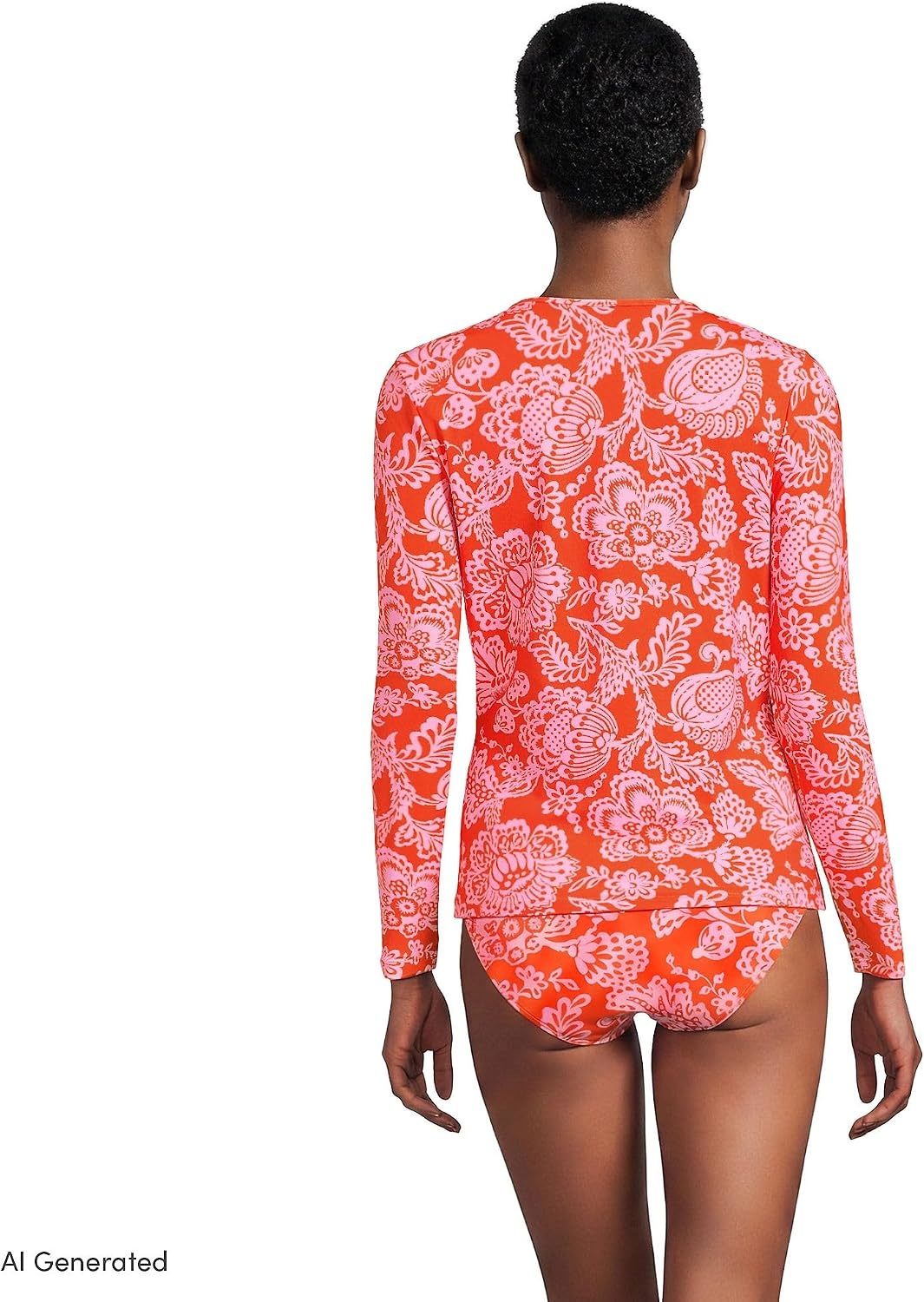 image:imageLands End Womens Sunshade UPF 50 Long Sleeve Rash Guard Swim TeeRadiant Orange Floral Medley