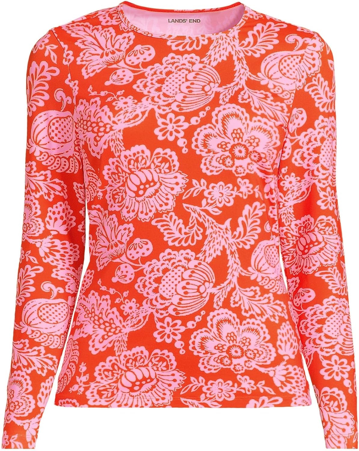 image:imageLands End Womens Sunshade UPF 50 Long Sleeve Rash Guard Swim TeeRadiant Orange Floral Medley